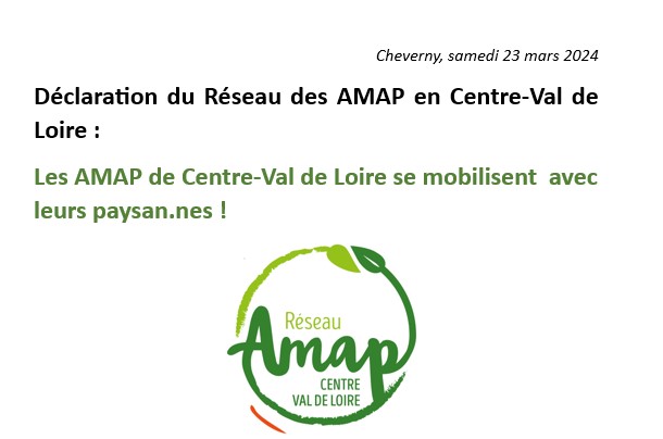 Déclaration du réseau des AMAP-CVL : Les AMAP de Centre-Val de Loire se mobilisent avec leurs paysan.nes !